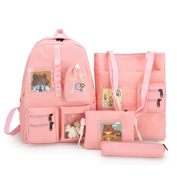 2023 Новые комплекты из 4 предметов, школьные сумки для девочек-подростков, женский рюкзак, нейлоновые школьные сумки для ноутбука, женская сумка через плечо для девочек-подростков,