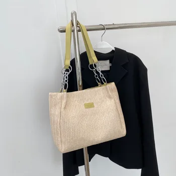 4 Цвета, женская соломенная сумка-тоут большой емкости, летняя плетеная сумка через плечо, сумка для работы, путешествий, пляжа