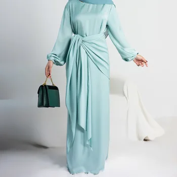 Атласная роскошная дубайская мода абайя Мусульманская одежда вечернее платье abendkleider elegant für hochzeit party вечернее длинное платье комплект