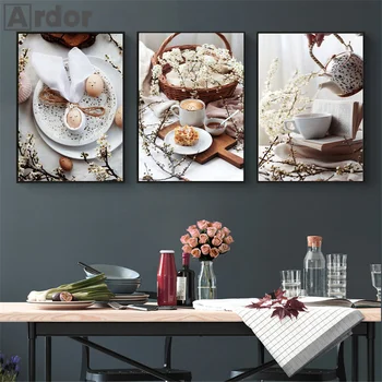 Плакат ресторана Nordic Food, Кофейный торт, Яйцо, Настенное искусство, холст, печать, современные минималистичные настенные панно, Декор столовой